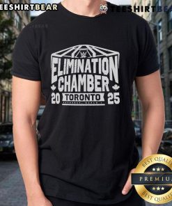 Alt Text: Official Elimination Chamber 2025 Logo T-Shirt for Saturday, March 1 event featuring bold graphics and vibrant colors.