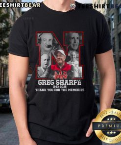 Official Greg Sharpe 1963-2025 Thank You For The Memories T-Shirt featuring a tribute design in vibrant colors.