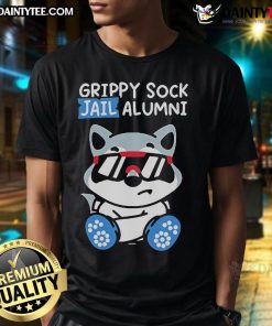 Official Grippy Sock Jail Alumni T-Shirt featuring a bold design and vibrant colors, perfect for proud alumni.