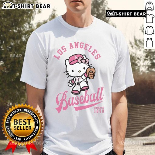 Official Hello Kitty Los Angeles Dodgers T-Shirt featuring a cute design with Hello Kitty and Dodgers logo in vibrant colors.