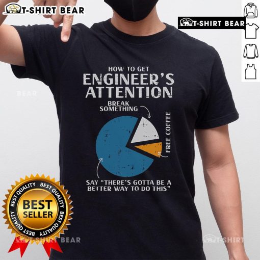 Official How To Get Engineer Attention Pie Chart T-Shirt featuring a humorous pie chart design for engineers.
