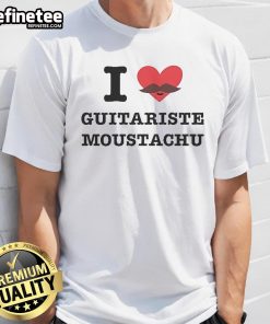 Alt Text: Official I Love Guitariste Moustachu T-Shirt featuring a stylish design for guitar lovers and musicians.