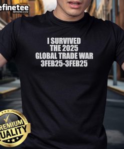 Alt Text: Official I Survived The 2025 Global Trade War T-Shirt featuring bold text design, perfect for commemorating resilience.