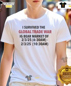 Alt Text: Official I Survived The 2025 Global Trade War Ig Bear Market T-Shirt, featuring bold graphics and trendy design.