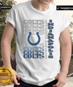 Alt Text: Official Indianapolis Colts Gradient Wordmark T-Shirt featuring team colors and logo, perfect for fans.