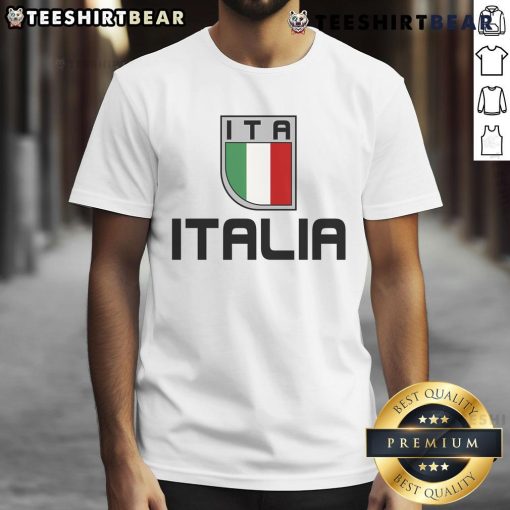 Official Italy Italia football soccer logo t-shirt featuring vibrant colors and iconic emblem for fans and players.