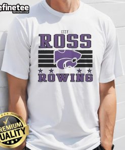 Alt Text: Official Izzy Ross Rowing K-State Wildcats Ash Rally Nil Striped T-Shirt featuring team colors and logo design.