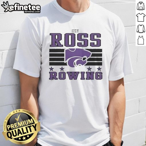 Alt Text: Official Izzy Ross Rowing K-State Wildcats Ash Rally Nil Striped T-Shirt featuring team colors and logo design.