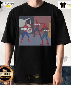 Official Jakey Closet Insider Spiderman Pointing Meme T-Shirt featuring iconic Spiderman design and vibrant colors.