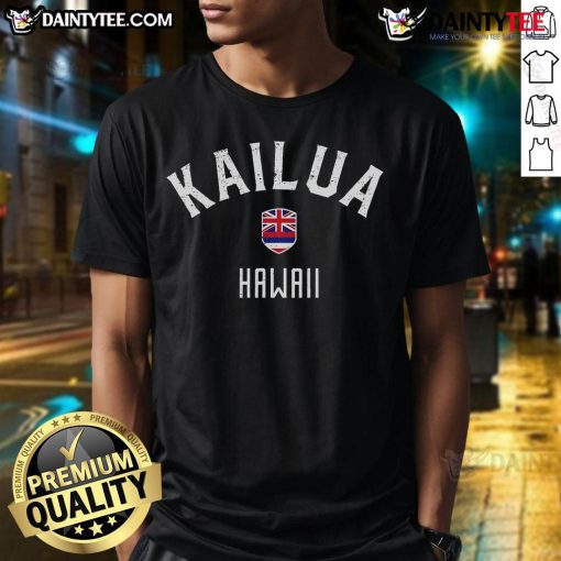 Alt Text: Official Kailua Hawaii Hawaiian Flag T-Shirt showcasing vibrant design and local pride, perfect for beach lovers.