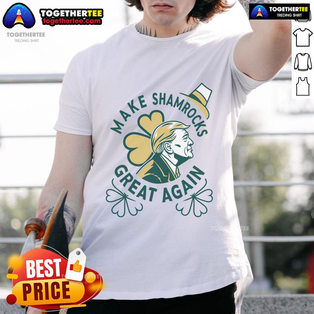 Official Make Shamrocks Great Again Trump T Shirt Alt Text: Official Make Shamrocks Great Again Trump T-Shirt featuring a bold design and vibrant colors, perfect for supporters.