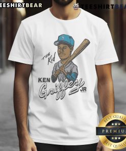 Official Mariners Ken Griffey Jr The Kid T-Shirt featuring vibrant graphics of the baseball legend for fans and collectors.