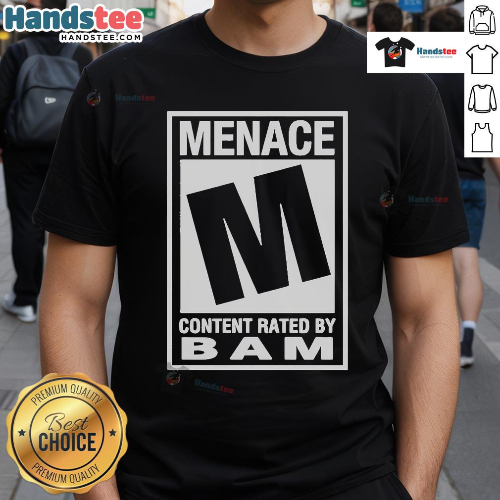 Official Menace Content Rated By Bam T Shirt Official Menace Content Rated By Bam T-Shirt featuring a bold graphic design, perfect for fans of Bam Margera.