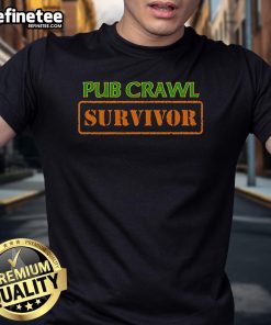 Official Middle Class Fancy Pub Crawl Survivor T-Shirt featuring bold text and stylish design for pub crawl enthusiasts.