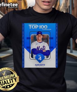 Juan Soto No. 4 MLB Network Top 100 Players 2025 poster t-shirt featuring New York Mets design.
