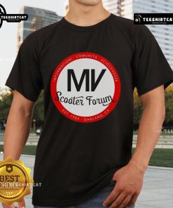 Official MV Scooter Forum Est 1905 T-Shirt featuring community info and fun designs for scooter enthusiasts.