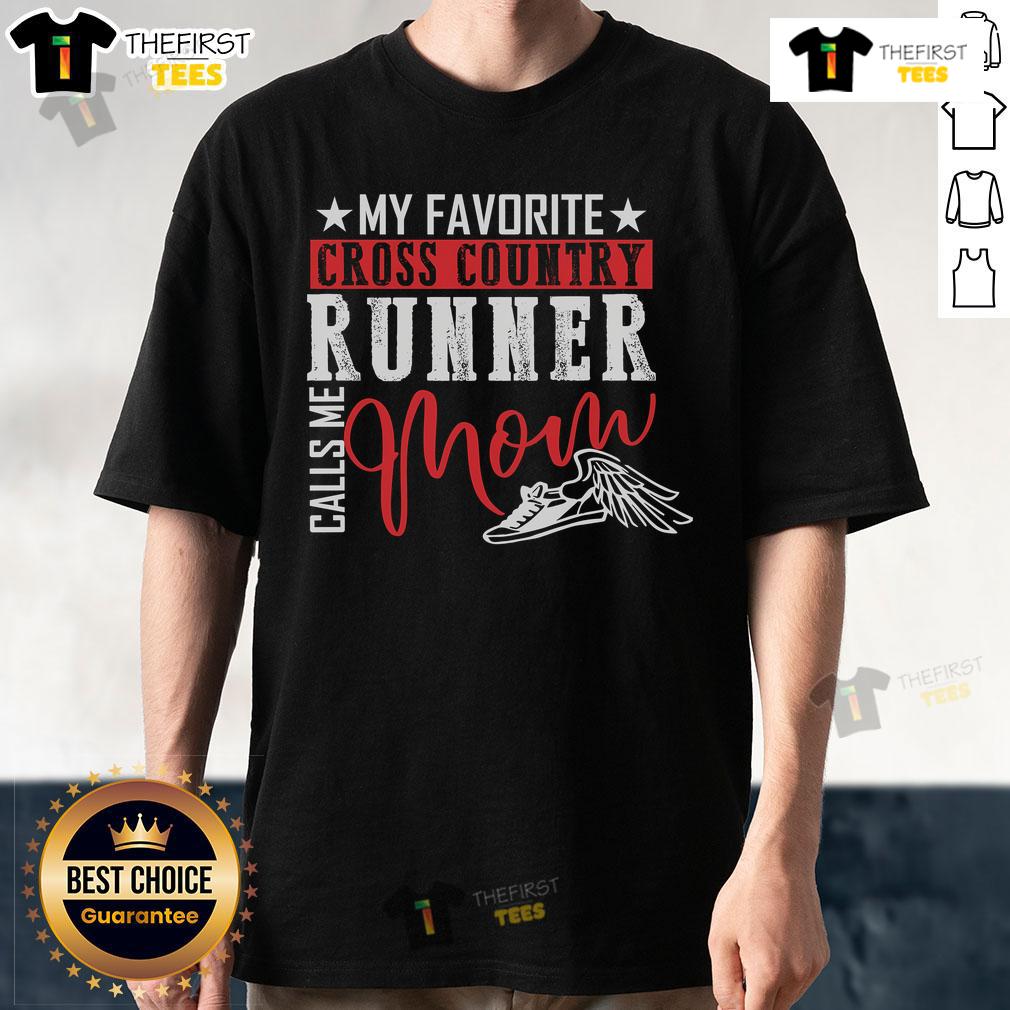 Official My Favorite Cross Country Runner Calls Me Mom Jogger T Shirt Alt Text: Mom wearing 'My Favorite Cross Country Runner Calls Me Mom' jogger t-shirt while cheering at a race.