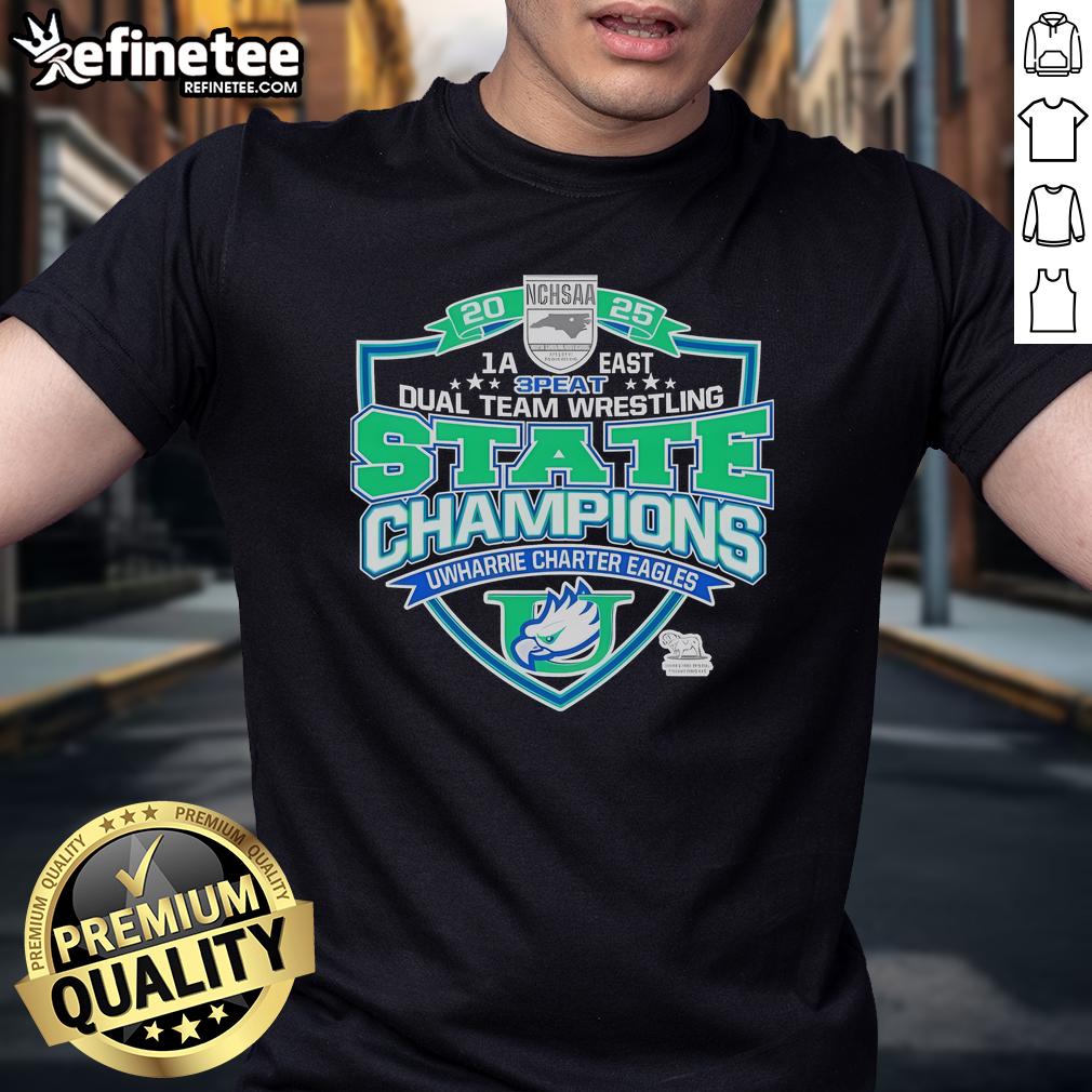 Official Nchsaa 2025 3 Peat State Champions Uwharrie Charter Eagles T Shirt Uwharrie Charter Eagles 2025 3 Peat State Champions NCHSAA T-Shirt showcasing school pride and athletic achievement.