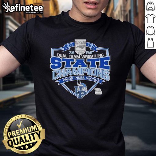 Union Pines Vikings 2025 NCHSAA 3A East State Champions T-Shirt showcasing school pride and championship victory.