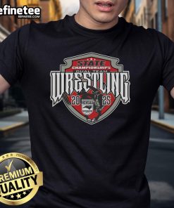 Alt Text: Official NCHSAA Wrestling Dual Team State Championships 2025 T-Shirt featuring vibrant graphics and championship logo.