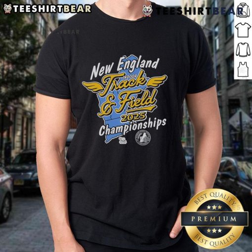 Official New England Indoor Track And Field 2025 Championships T-Shirt design featuring vibrant colors and event logo.
