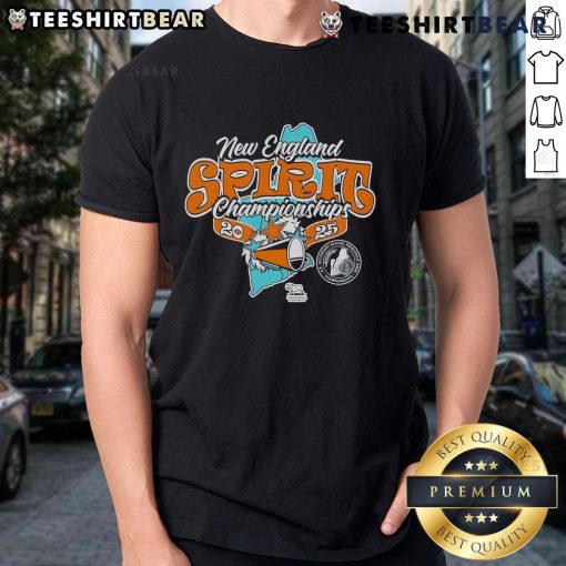 Official New England Spirit Championships 2025 T-Shirt featuring vibrant design and event logo for cheer and dance enthusiasts.