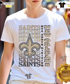 Official New Orleans Saints Gradient Wordmark T-Shirt featuring bold team colors and logo for fans and collectors.