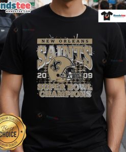 Alt Text: Official New Orleans Saints Super Bowl XLIV Champions T-Shirt featuring team logo and championship graphics.