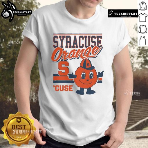 Official Otto The Orange Syracuse Orange retro logo mascot t-shirt featuring vibrant colors and playful design for fans.