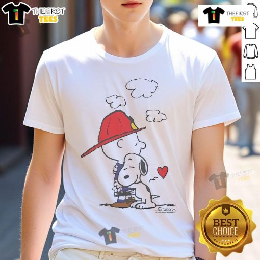Official Peanuts Charity Wildfire T-Shirt featuring iconic characters and vibrant design to support wildfire relief efforts.