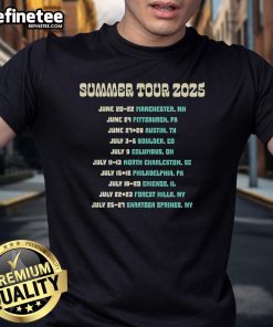 Official Phish band merch tee for Summer Tour 2025, featuring tour dates June 20-22 in Manchester, NH.