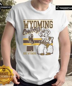 Official Pistol Pete Wyoming Cowboys Retro Logo Mascot T-Shirt featuring vintage design and school colors for fans.