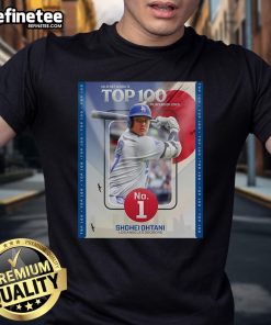 Official MLB Shohei Ohtani Los Angeles Dodgers t-shirt poster featuring No. 1 on MLB Network's Top 100 rankings.