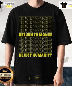 Funny monkey T-shirt with 'Reject Humanity Return To Monke' slogan, showcasing a playful design for animal lovers.