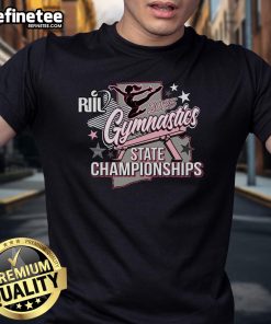 Alt Text: Official Riil Gymnastics State Championships 2025 T-Shirt featuring vibrant design and event logo for athletes.