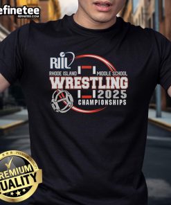 Alt Text: Official Riil Rhode Island Middle School Wrestling Championships 2025 T-Shirt featuring a bold design and vibrant colors.