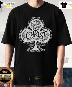 Official Saint Patrick's Day Breastplate Prayer Catholic T-Shirt featuring vibrant design and religious symbolism for celebration.