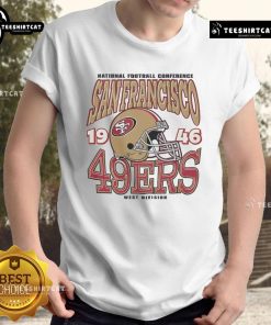 Alt Text: Official San Francisco 49ers Classic Team Helmet T-Shirt featuring iconic logo and design for football fans.