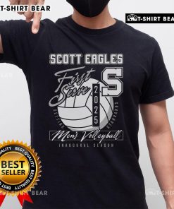 Official Scott Men's Volleyball First Serve 2025 T-Shirt featuring a bold design, perfect for players and fans alike.