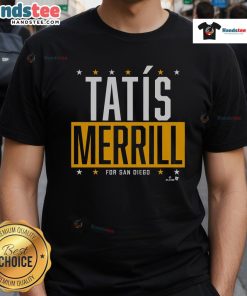 Alt Text: Official Tats-Merrill For San Diego T-Shirt featuring vibrant graphics for Padres fans celebrating local pride.
