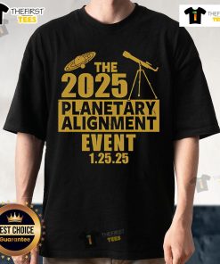 Official The 2025 Planetary Alignment Event T-Shirt featuring celestial designs and vibrant colors for astronomy enthusiasts.