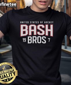 Alt Text: Official United States Of Hockey Bash Bros 19 7 T-Shirt featuring bold graphics and patriotic colors for hockey fans.