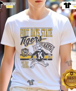 Official Victor E Tiger Fort Hays State Tigers retro logo mascot T-shirt featuring a vintage design and vibrant colors.
