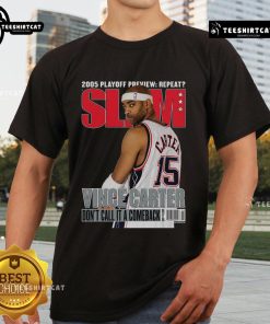 Official Vince Carter New Jersey Nets Mitchell & Ness Don't Call It A Comeback Slam T-Shirt, featuring bold graphics and team colors.