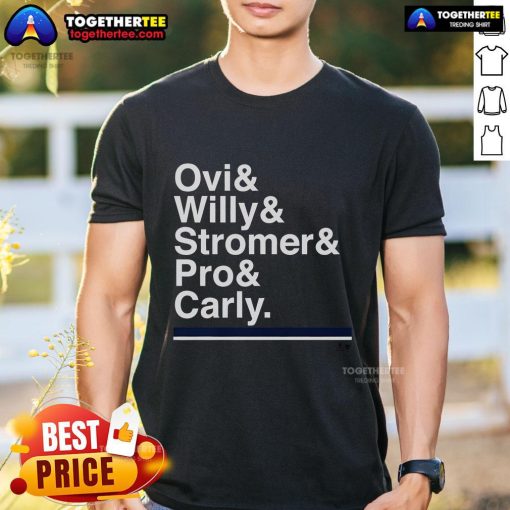 Official Washington Hockey T-Shirt featuring Ovi, Willy, Stromer, Pro, and Carly in a stylish ampersand design.