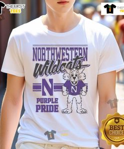 Official Willie The Wildcat Northwestern Wildcats retro logo mascot t-shirt showcasing vibrant design and school spirit.