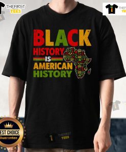 Original Black History Is American History African American T-Shirt featuring bold text design on a black background.