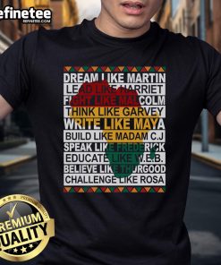 Alt Text: Original Black History Month Dream Like African Leader T-Shirt featuring inspirational design celebrating African heritage.