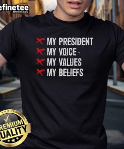 Alt Text: Original Not My President Not My Voice Not My Values Not My Beliefs T-Shirt, ideal for expressing dissent and individuality.