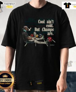 Alt Text: Premium Dhwani Cool Ain'T Cold But Champs Are T-Shirt featuring stylish design and comfortable fit for fans.